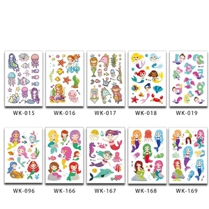 Cartoon mermaid temporary tattoo stickers for kids, 10 designs in 7.5x11 cm size