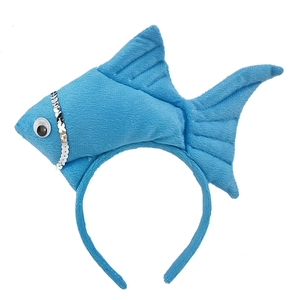 Cute blue plush goldfish headband with sequins and 3D eyes for Halloween costumes