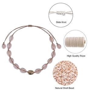 Natural shell necklace set with golden charm and high quality rope with adjustable slide knot