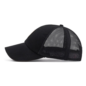 Classic black mesh trucker hat with breathable fabric and adjustable baseball cap design