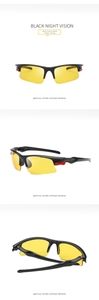 Detail of black sports frame with yellow night vision lenses for cycling and driving