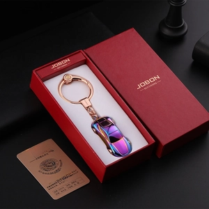 Sleek colorful sports car keychain with rose gold ring in premium red gift box