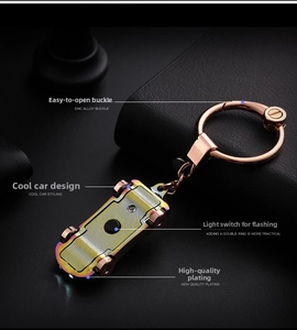 Zinc alloy car keychain with rainbow plating and integrated LED light toggle features