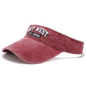Vintage burgundy washed cotton sun visor with Key West embroidery in a side profile view