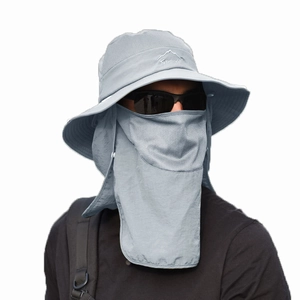 Chapeau de soleil extérieur respirant avec masque et protège-nuque en gris clair
