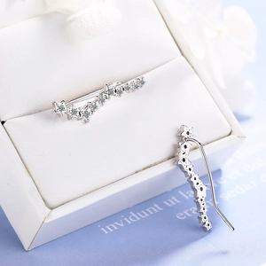 Sparkling silver star crawler earrings with white cubic zirconia stones in gift box