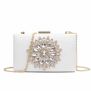 Rhinestone Evening Clutch Bag PU Leather Floral Crystal Shimmering Wedding Party Shoulder Handbag With Detachable Chain
