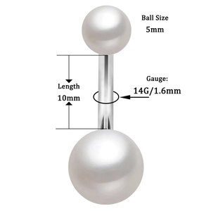 Piercing ombelico 14G in acciaio inossidabile con perle e specifiche delle dimensioni