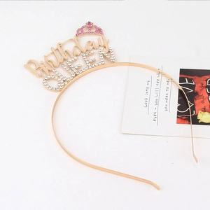 Serre-tête doré Birthday Queen avec strass et couronne rose pour fête d'anniversaire