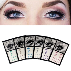 Detail view of 6-color self-adhesive facial rhinestone sets for eye and forehead makeup