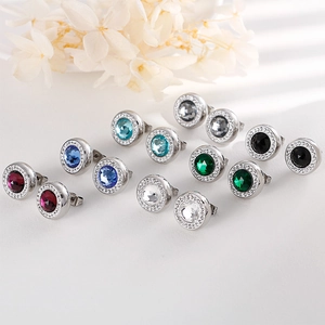 Titanium steel jewelry set with colorful round crystal glass pendants and stud earrings