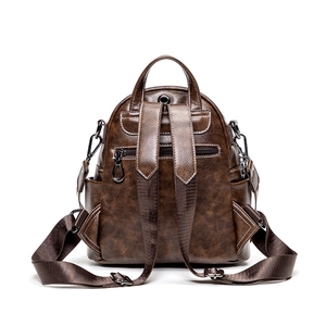 Deep brown vintage oil wax PU leather anti-theft backpack with adjustable shoulder straps