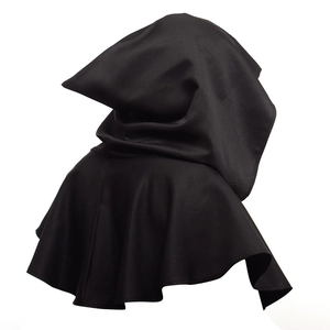 Classic black hooded medieval cloak for Halloween cosplay with a premium textured finish