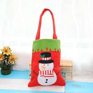 Thick felt Christmas gift bag featuring a cute snowman design with festive red handle