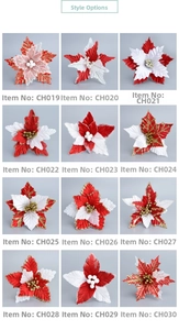 Detailed grid showing artificial red and white Christmas poinsettia flower designs