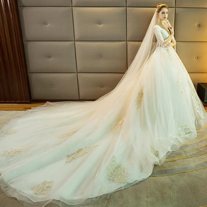 Off-The-Shoulder Lace Wedding Dress Long Train Luxury Tassel Embroidery Champagne Tulle Bridal Gown For Bride
