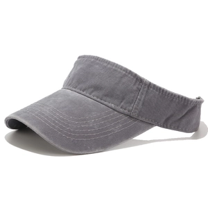 Detail of washed cotton visor hat in grey with reinforced stitching on the brim