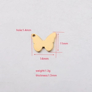 Gouden vlinder hanger van roestvrij staal 11x14mm met nauwkeurige afmetingen gids