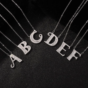 S925 sterling silver baguette-cut diamond alphabet pendant necklaces A-F set for women