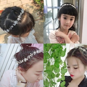 Collage of handmade flower hairband with pearls and rhinestones on different models