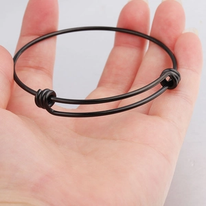 Adjustable 1.6mm minimalist black stainless steel wire coil bracelet for women and men