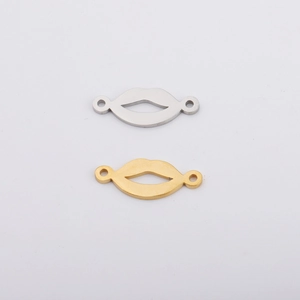 Detail of mirror polished lip charms in gold and silver steel for DIY jewelry making