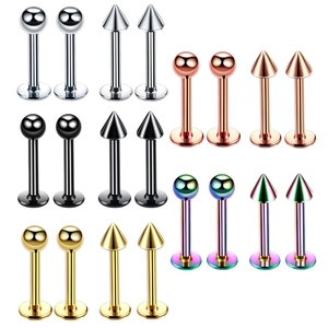 Set of ten pairs of stainless steel lip and ear studs in various colors and shapes