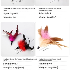 Cat wand feather refills with bells and colorful beads for interactive play sets