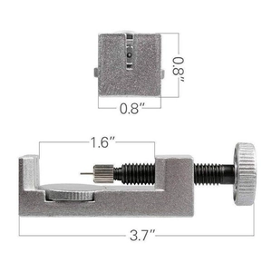 Metal watch strap repair tool set with precise dimensional measurements on white background