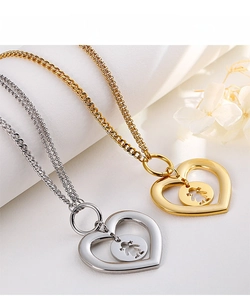 Polished stainless steel heart necklaces with hollow girl pendant in gold and silver