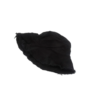 Black washed cotton bucket hat with distressed frayed edges in a minimalist street style