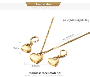 Dettaglio del set gioielli cuore traforato con dimensioni esatte e collana da 500mm