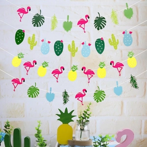 Bannière De Fête Tropicale Flamant Rose Ananas Cactus Feuilles De Palmier Guirlande Papier Décoration Anniversaire