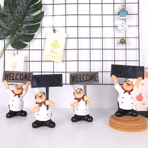 Set of 4 creative resin chef figurines with welcome signs for cafe and restaurant decor