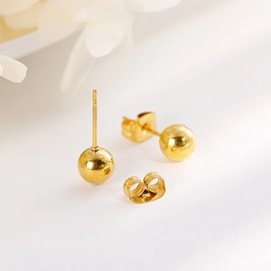 Golden stainless steel ball stud earrings set with heart charm and butterfly backings