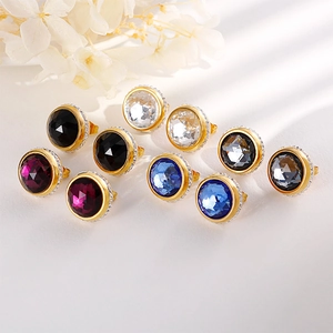 Elegant gold titanium steel earring set featuring colorful round zircons and small diamonds