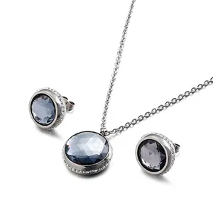 Round Faceted Zircon Stainless Steel Necklace And Stud Earrings Halo Crystal Minimalist Fashion Jewelry Accessories
