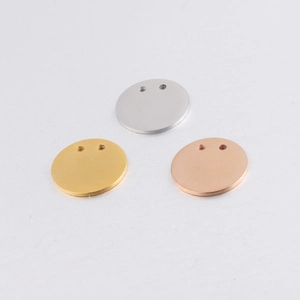 Polished 21mm stainless steel round charms in gold, silver and rose gold with double holes