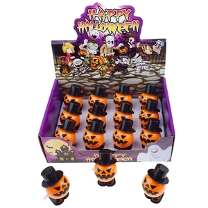12-piece Halloween wind-up pumpkin toy set with black hats in a festive display box