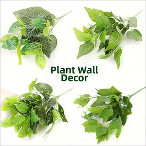 Detailed grid view of four artificial green leaf styles for wedding plant wall decor