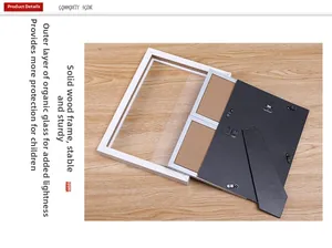 Detail of white solid wood photo frame with durable acrylic panel and sturdy back support