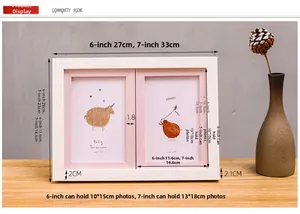 White wood grain double photo frame with pink matting for 6 and 7 inch pictures