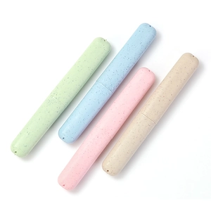 Portable wheat straw travel toothbrush case in pastel colors with matte finish