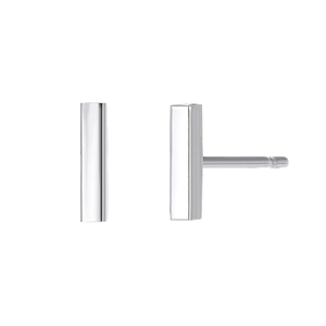 Minimalist silver stainless steel bar stud earrings with polished metallic finish