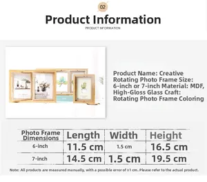 Size chart for Nordic rotating wooden photo frames in 6-inch and 7-inch dimensions