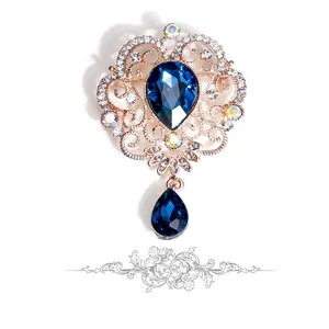 Baroque Retro Alloy Crystal Teardrop Brooch Pendant Hollow Out Palace Style Jewelry Accessories For Women