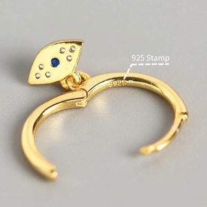 Gold plated S925 sterling silver huggie earrings with sparkling evil eye charms