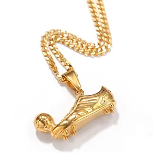 Hip Hop Stainless Steel Soccer Shoe And Ball Pendant Necklace For Men Sporty Gold Silver Electroplated Sneaker Chain Jewelry