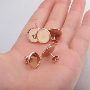 Rose gold stainless steel stud earring bases with hanging loops and butterfly backs