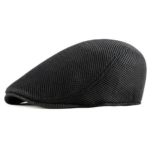Men's black mesh ivy cap with breathable hollow design for summer sun protection